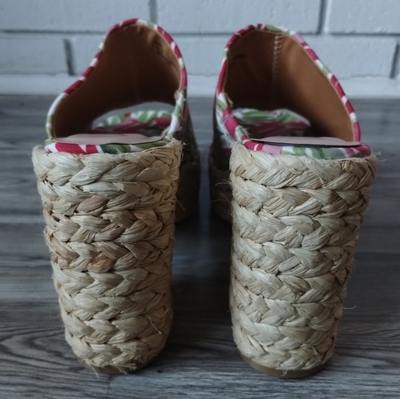 LuLus Ervyn Paradise Tropical Print Raffia Platform Slide Sandals Size 10 - Picture 4 of 8